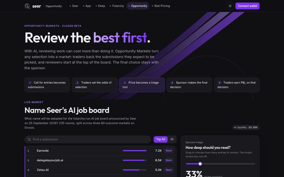 Opportunity market board with a review cut-off